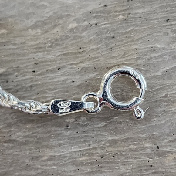 8" Sterling Silver 925 Rope Chain Bracelet Italy Lobster Clasp - Picture 3 of 8